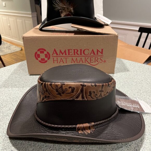 Leather Cowboy Brown Western Hat‎ XXL Falcon Two Tone American Hat Makers